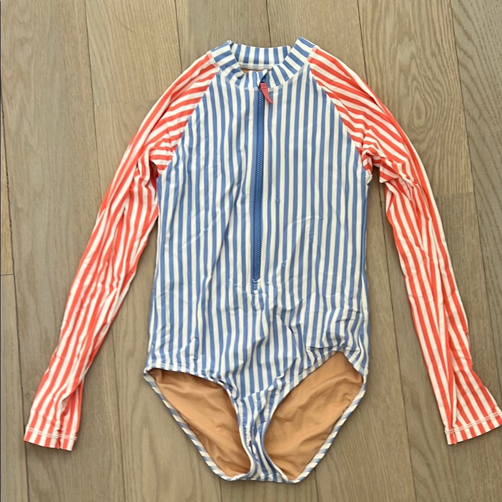 J. Crew Red and Blue One Piece Swimwear with Striking Stripes